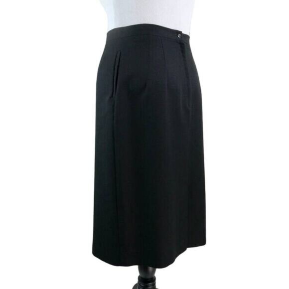 Vintage Worthington Size 16 Wool Blend Pencil Skirt Black High Waist Pockets - Picture 3 of 12